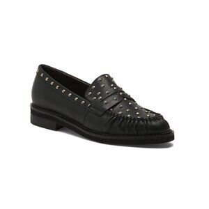 NAPOLEONI Black Made In Italy Leather Wrinkle Loafers With Studs